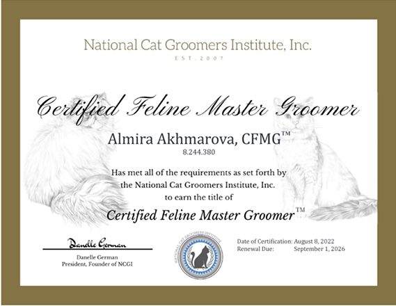 Certified feline master groomer